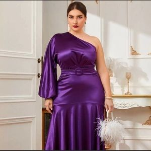 One Shoulder Satin Dress.